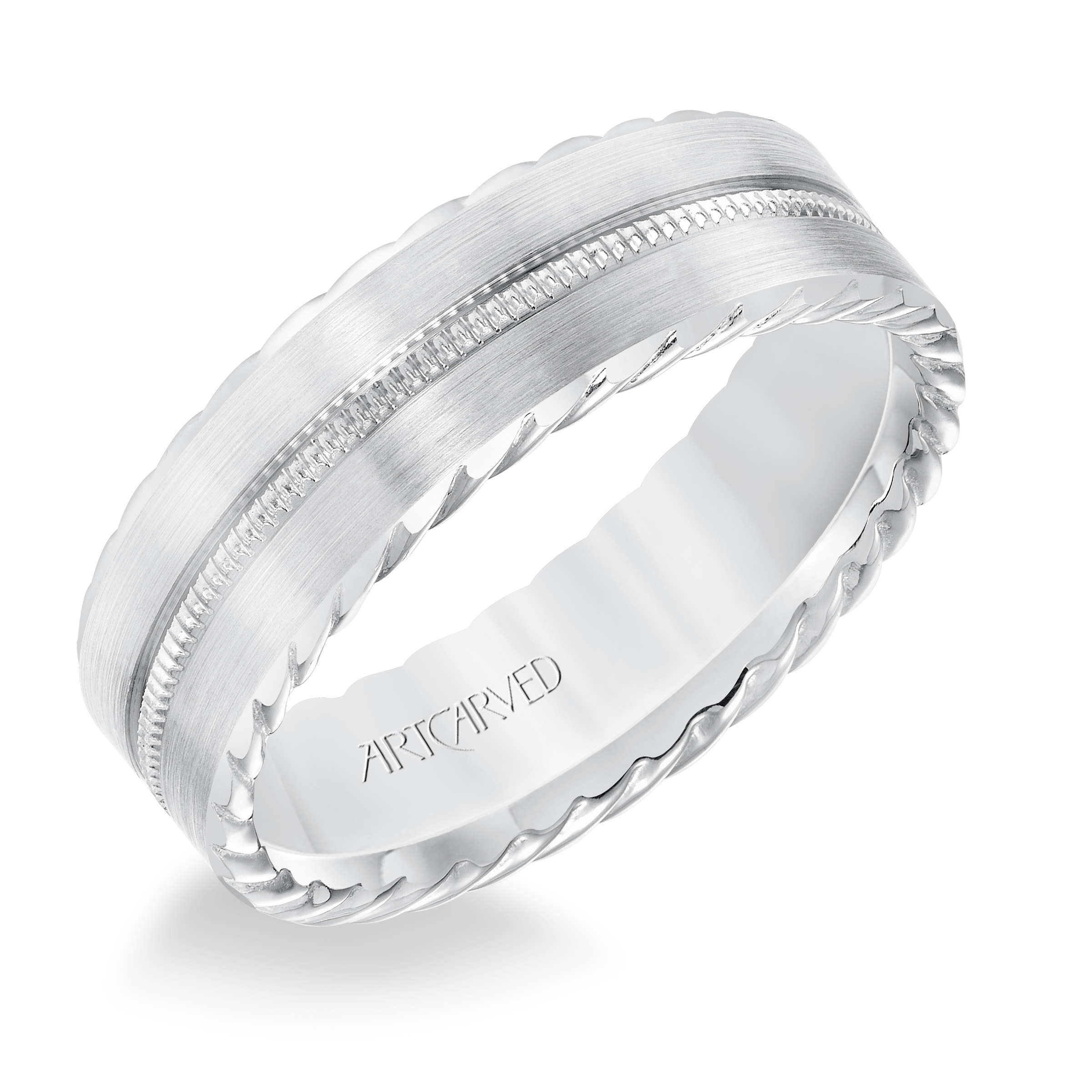 Artcarved 6 5mm 14k White Gold Double Milgrain Groove Roped Edge