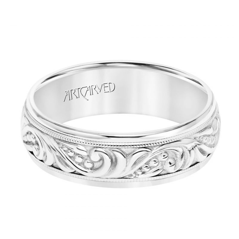 ArtCarved 7mm 14k White Gold Engraved Paisley Pattern Band - Mens ...